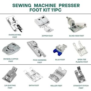 ZENITH 11 Pcs Sewing Machine Presser Feet Accessories Kit, Compatible with Brother, Usha Janome, Singer Low Shank, Multiple Stitch Functions (11 pc Kit + 40 Pc Needles Combo (HA -11,14,16,18))