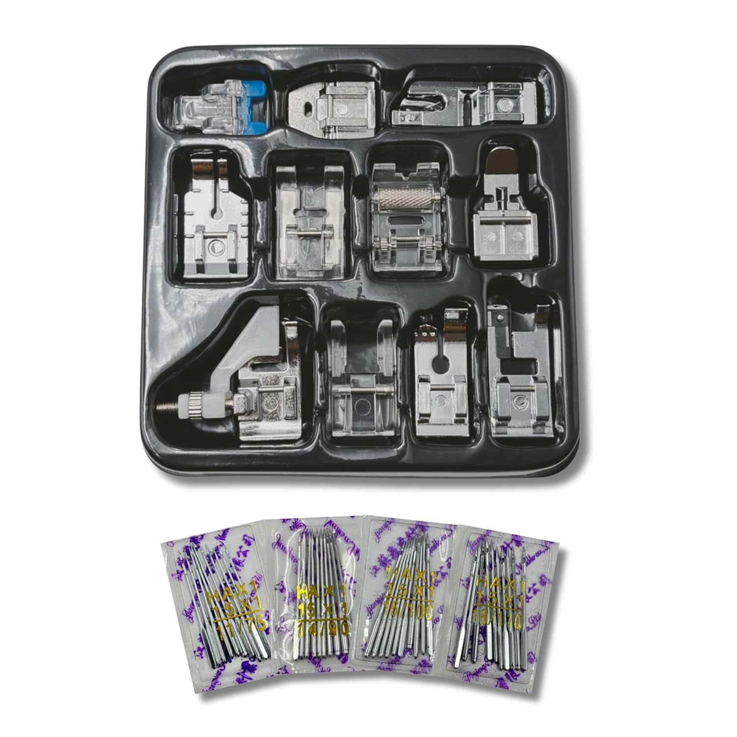 ZENITH 11 Pcs Sewing Machine Presser Feet Accessories Kit, Compatible with Brother, Usha Janome, Singer Low Shank, Multiple Stitch Functions (11 pc Kit + 40 Pc Needles Combo (HA -11,14,16,18))